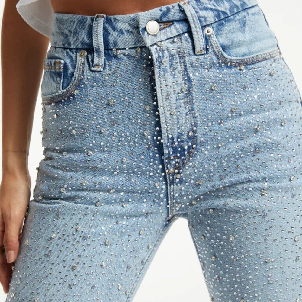 HARD TO FIND! GOOD AMERICAN GOOD ICON DIAMOND DUSTED JEANS US SIZE 12